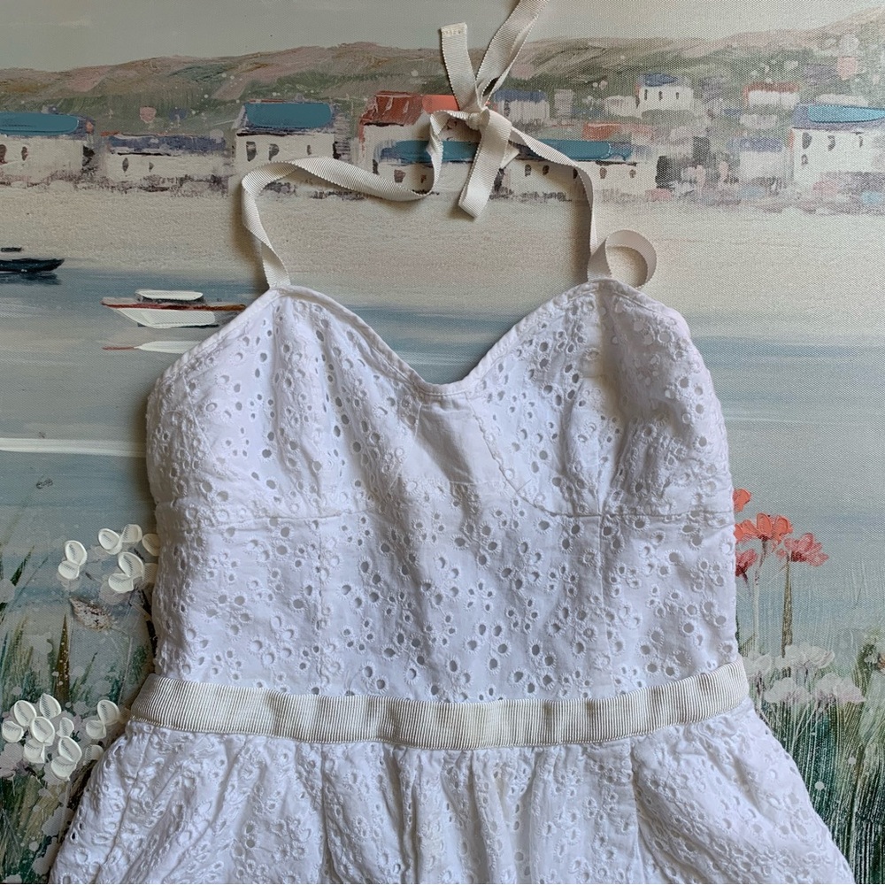 Talula White Eyelet Babydoll Fit & Flare Mini Sundress Dainty Feminine Peasant